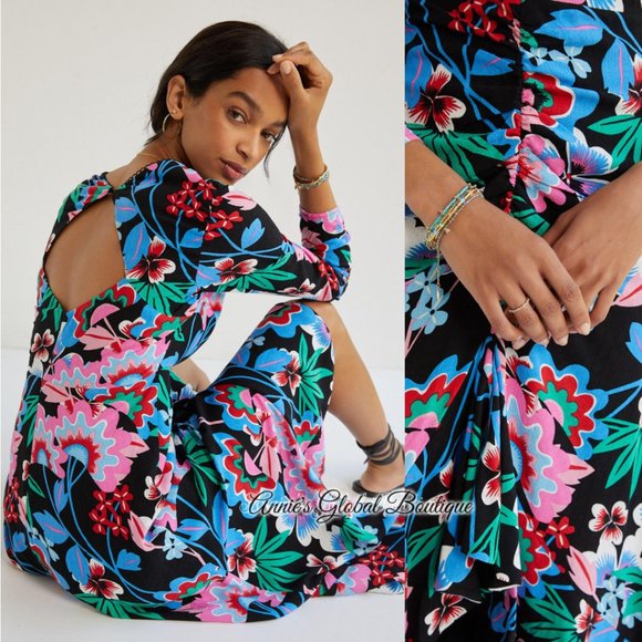 NWT ANTHROPOLOGIE Ruched Floral Maxi Dress. - Picture 9 of 16